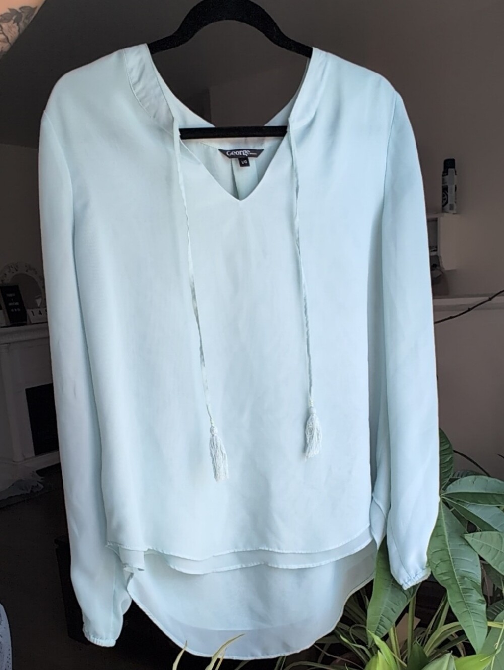 George Turquoise Blue V-Neck Tie-Front Blouse